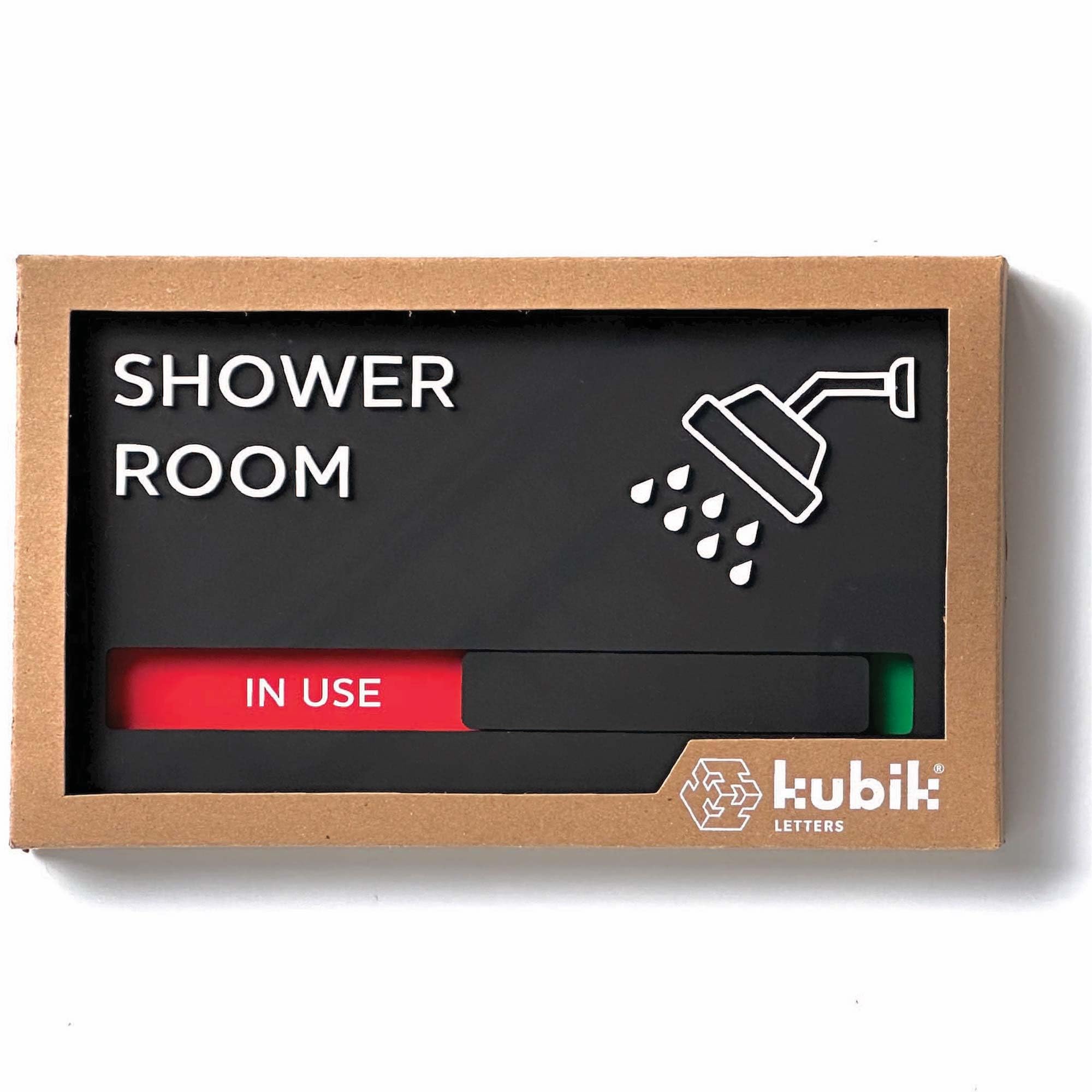 Kubik Letters Shower Room Sign with Slider for Dual Messages Room Status (Available or in USE)