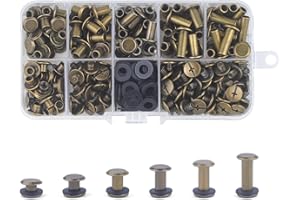 MABAHON 120 Sets Chicago Screws 6 Size Leather Rivets Chicago Button Binding Screws Metal Rivet M5 x 4/6/8/10/12/15mm Leather