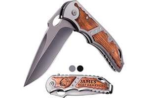 GRAND WAY Pocket Knife for Men - 5Cr15MoV Sharp Folding Blade with Wood Handle - Best Durable Knives for EDC Camping Survival Work Outdoor - Mens Gifts Idea for Dad Husband Boyfriend Stepdad - Silver 97010