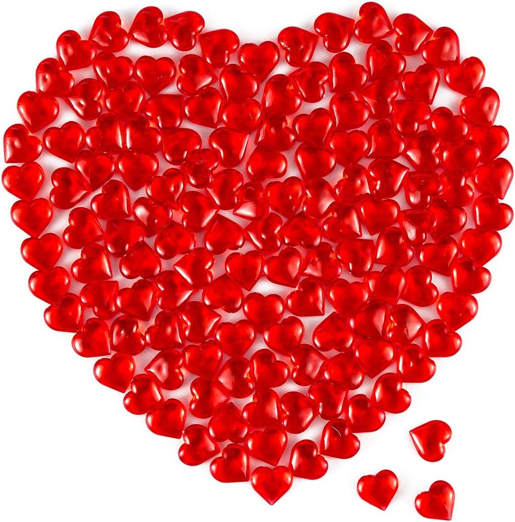 Vase Fillers - Red Acrylic Heart Translucent Hearts Shaped Crystals Gems for Table Scatter, Valentine's Day, Wedding, Artwork, Birthday Party Decoration, Favor Vase Filler (150 Pieces) (Red)