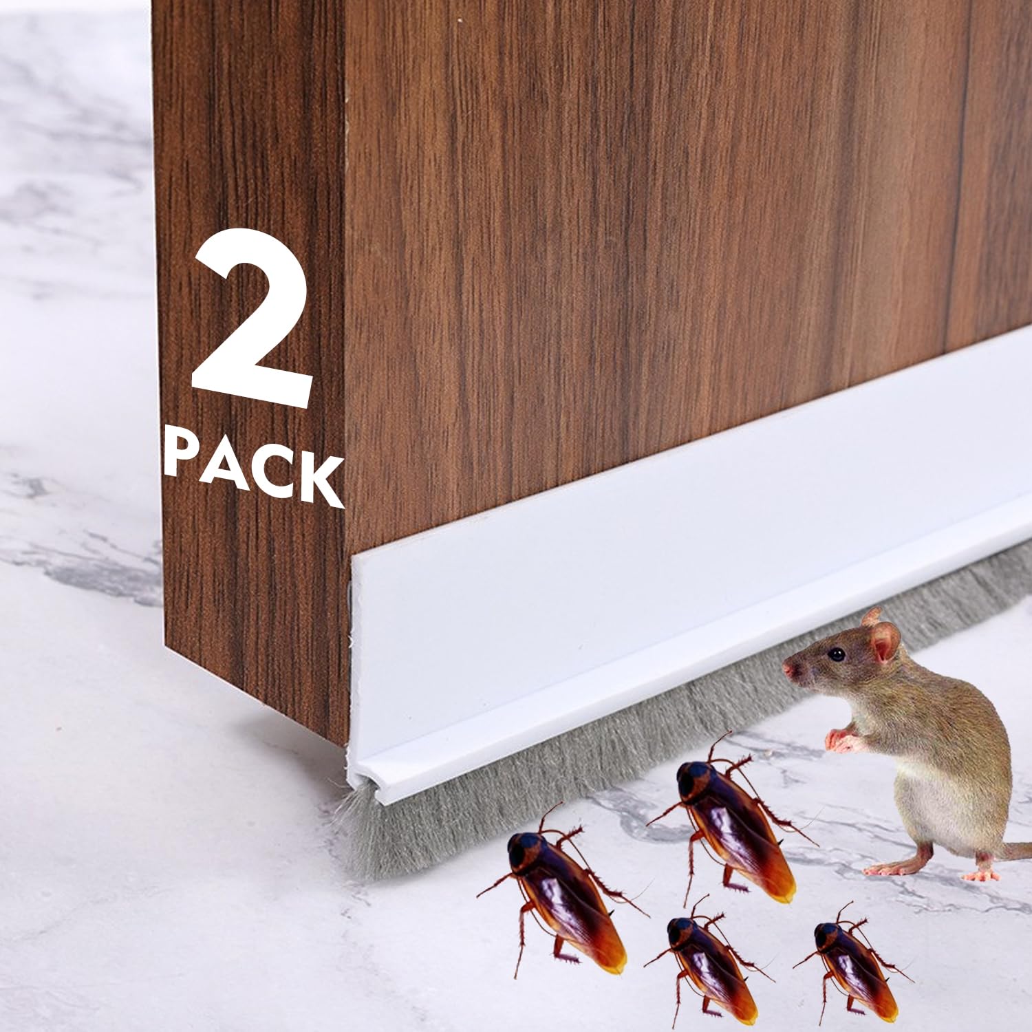 Photo 1 of 2 Pack Door Sweep Brush, Under Door Draft Stoppers with Brush, Draft Stopper for Bottom Reduce Noise, Weather Stripping for Doors Exterior with Self Adhesive, 2" W x 39" L, White