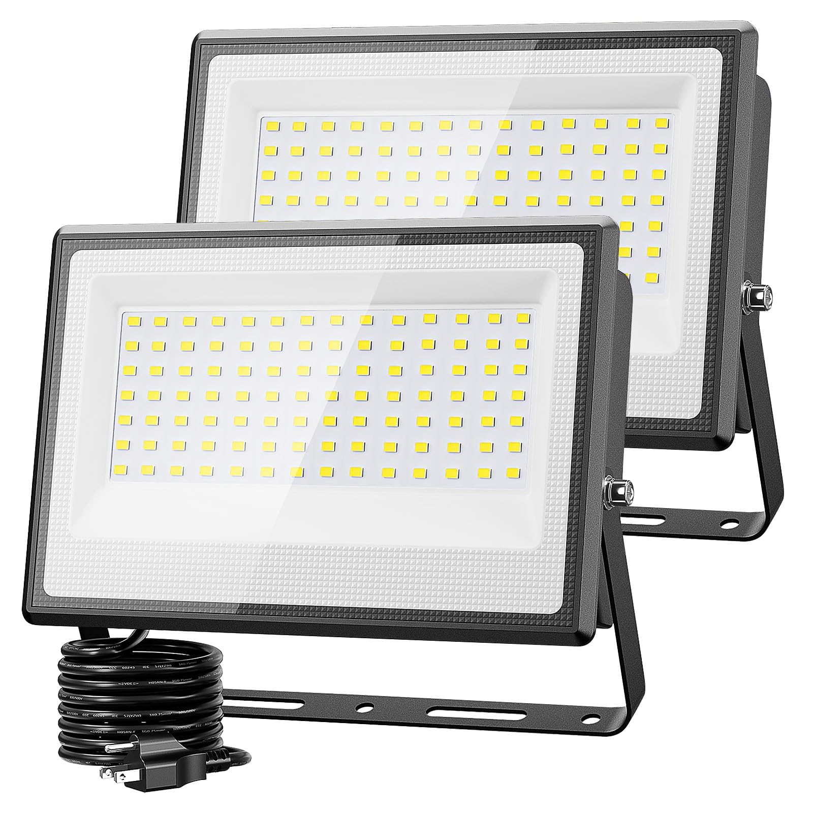 Olafus 2 Pack 130W LED Flood Light Outdoor, 13000lm LED Work Light with Plug, IP66 Waterproof Exterior Security Lights, 6500K Daylight White Outside Floodlights for Playground Yard Stadium Lawn Image