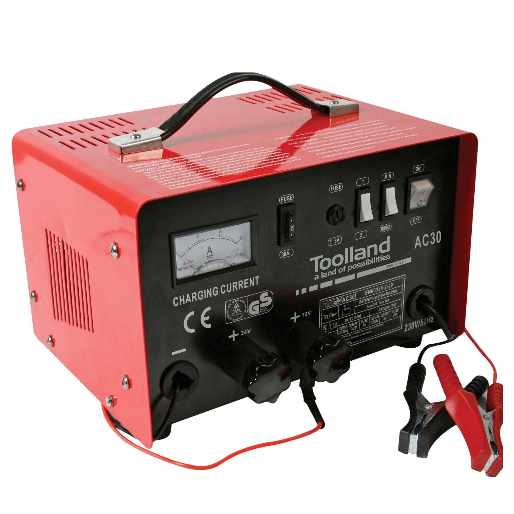 Toolland AC30 Lead Acid Battery Charger 12/24V with Boost Function 20A