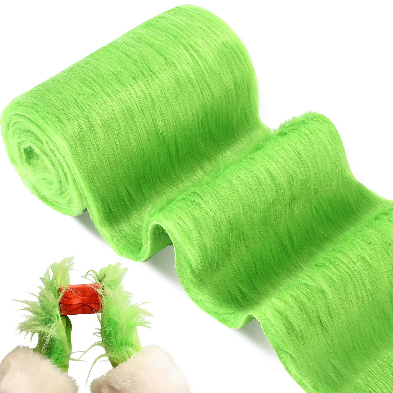 Syhood Wide Christmas Faux Fur Ribbon Trim Fabric Roll for Christmas Tree Decor or Wreath Bows Craft, 3 Yards Long (8 Inch,Green)