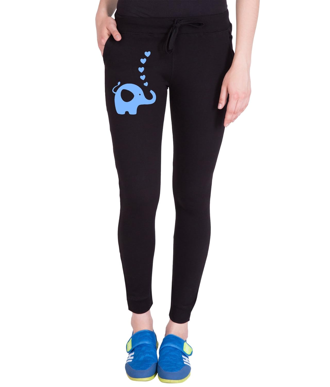 american-elm women's slim fit black printed cotton track pant