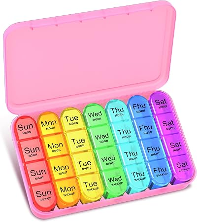 Betife Pill Box 7 Day 4 Times a Day Plastic Organizer Pink