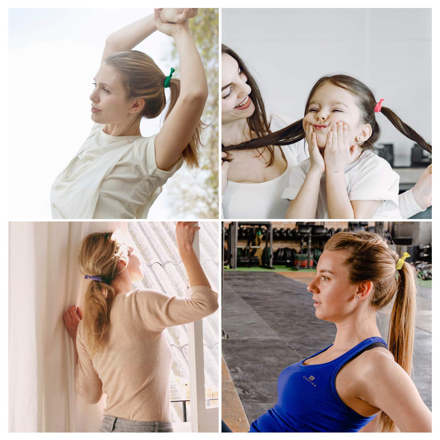 79STYLE 100Pcs Elastics Hair Ties Ribbon No Crease Ouchless Ponytail Holders For Girl and Women, Yoga Twist Hair Bands Hand Knotted Fold Over Solid Colors (Multiple Colors) : Beauty