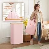 Lifewit Laundry Basket with Lid 75L Narrow Foldable with Removable Bag Pink view 4