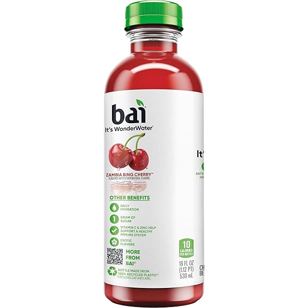 BAI ANTIOXIDANT INFUSED WATER BEVERAGE, ZAMBIA BING CHERRY, WITH VITAMIN C AND NO ARTIFICIAL SWEETENERS, 18 FLUID OUNCE BOTTLE, 12 PACK