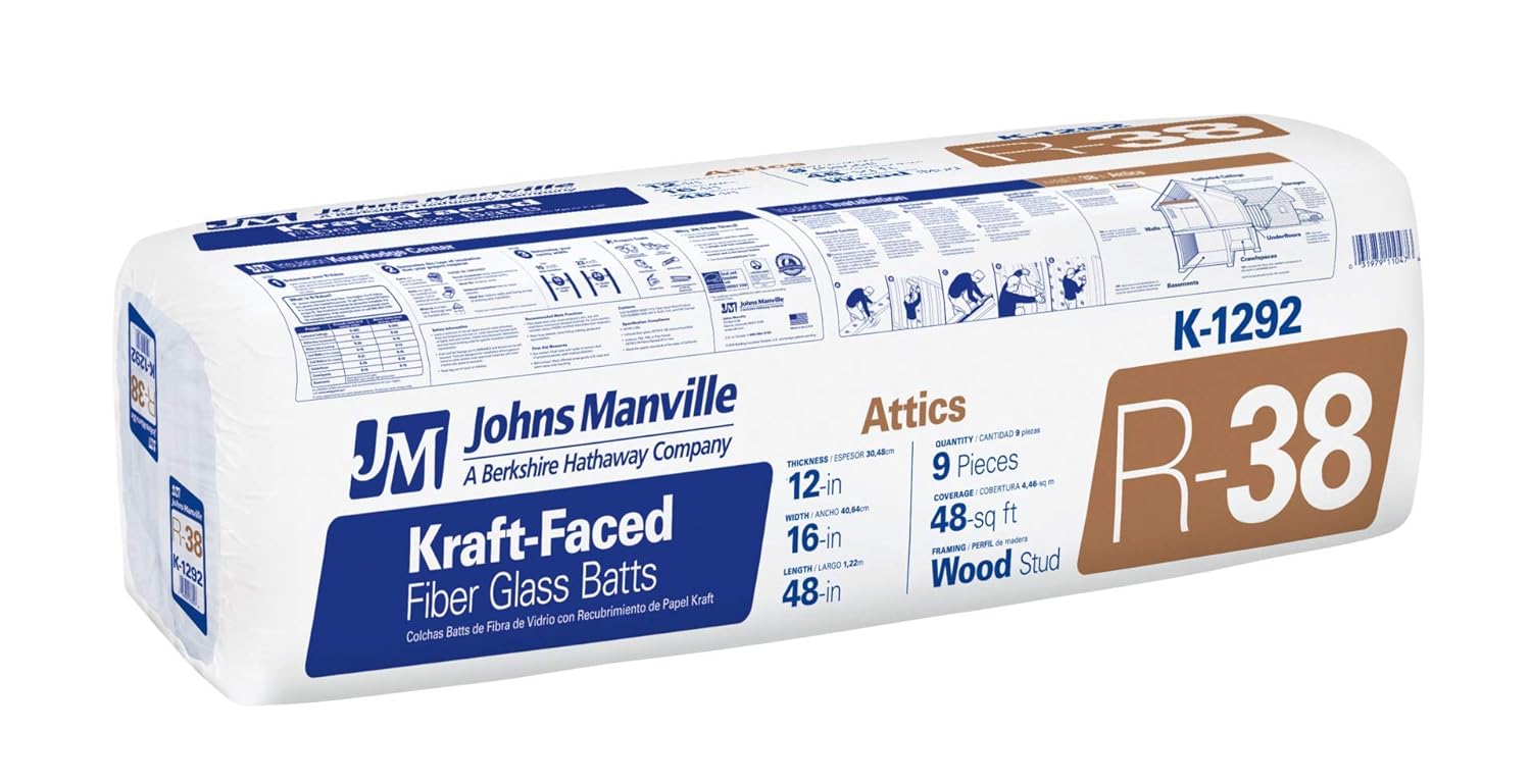 Johns Manville R 38 Faced 16 By 48 Fiberglass Batt Insulation Fits 2x12 Attic A Total Of 8 Bags And Square Footage Of 341 28 Ft Laminates Composites Industrial Scientific Pensaremigrante Org