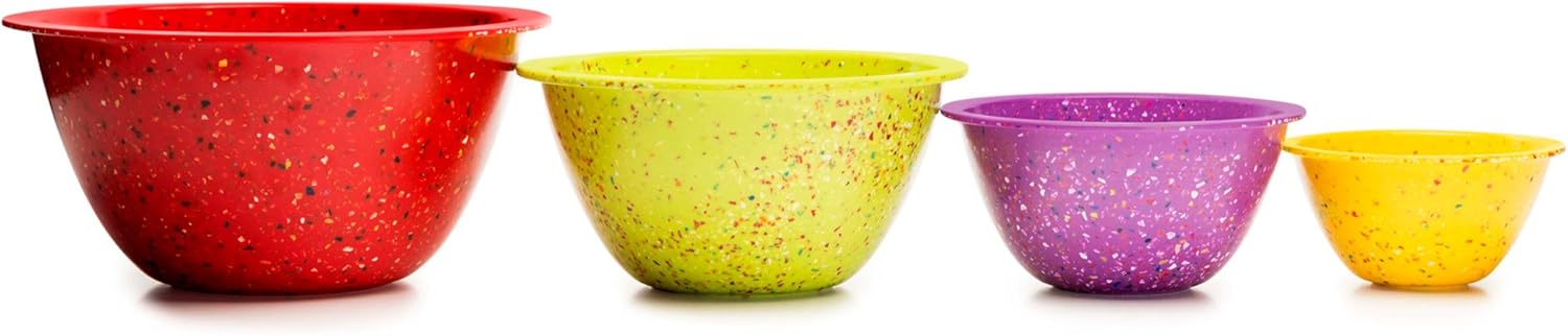 Zak Designs Confetti Mixing Bowl Set, Nesting Bowls for Space Saving Storage, Made with Durable Eco-Friendly Melamine, Great for Prepping and Serving Food (Red, Kiwi & Orchid, 4pcs, BPA-Free): Kitchen & Dining