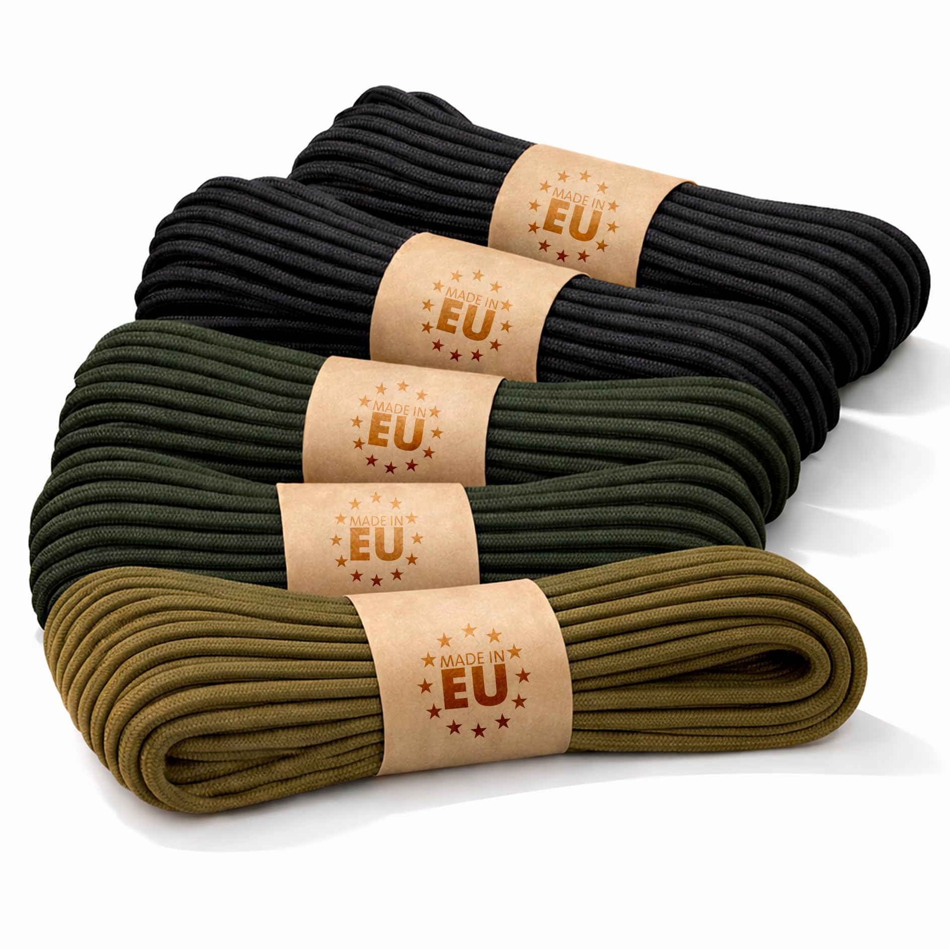 EdcX Paracord 4mm, Set of Solid Colors (6х5m and 5x10m) | Ideal for Camping, Survival, Outdoor, Crafting, DIY | 100% Nylon Rope 4mm| Tactical Cord 550 Type III - Basic Set (5x10m)