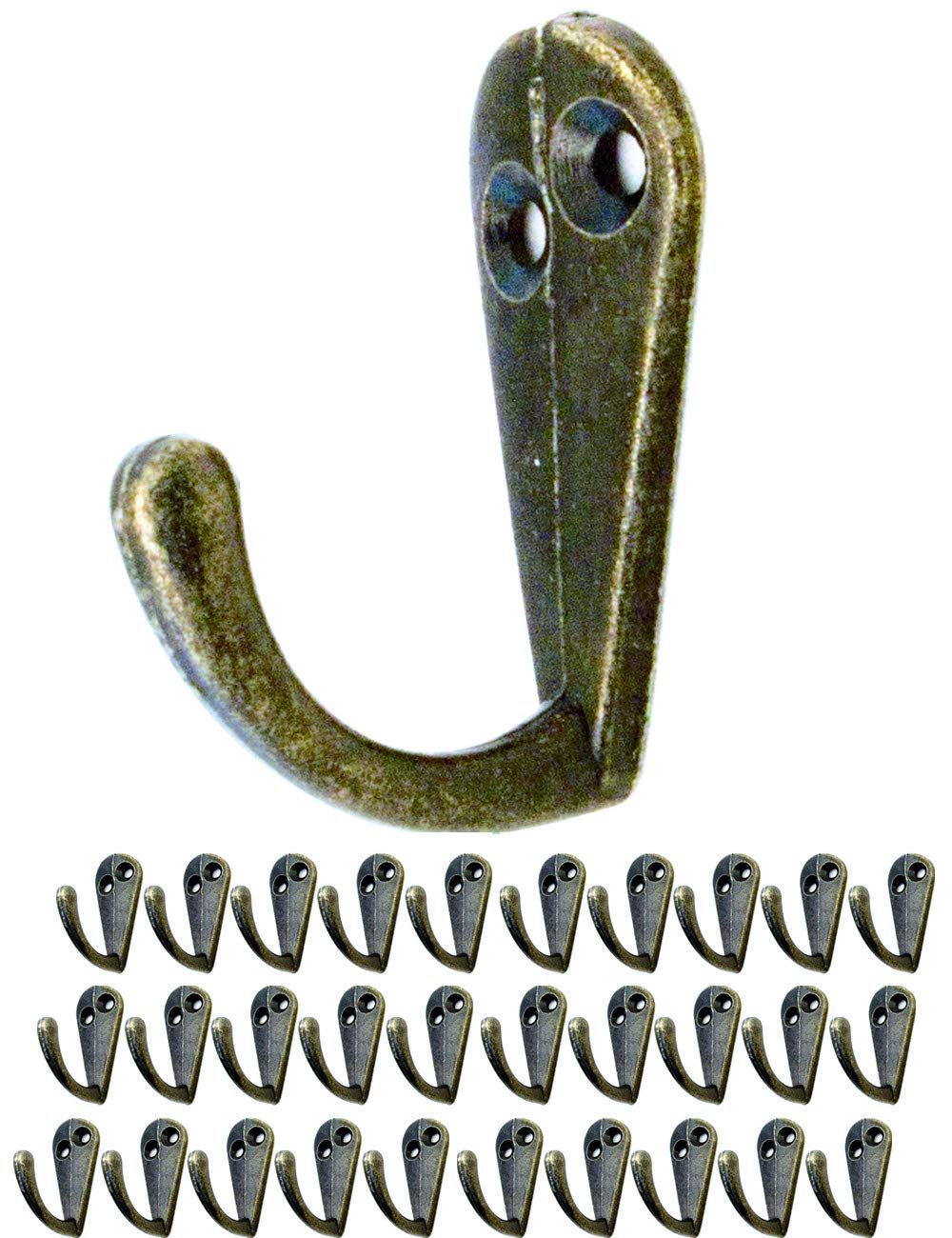 Fuxxer® antique hook, coat hooks, towel hook, cloth hooks, cast iron, brass, bronze design, vintage, cottage, retro, set of 30.