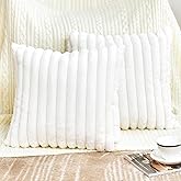 GriNeed Throw Pillow Covers Decorative Faux Fur Set of 2 18x18 Inch Pillow Covers, Soft Cream White Striped Pillowcases for Couch Sofa Bed Living Room, Fluffy Cute Home Boho Accent Fuzzy Decor