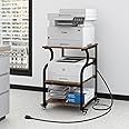 Natwind Large Printer Stand,24''x20''x29''Printer Table with Adjustable Storage Shelf,3 Tier Rolling Printer Cart with Wheels,Home Office Multifunctional Shelves for Heat Press,3D Printer (Retro)