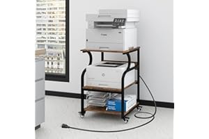 Natwind Large 3-Tier Rolling Printer Cart with Adjustable Shelf, 24”x20” Mobile Stand for Heat Press, 3D Printer, Home Office Multifunctional Shelves with Locking Wheels (Retro)