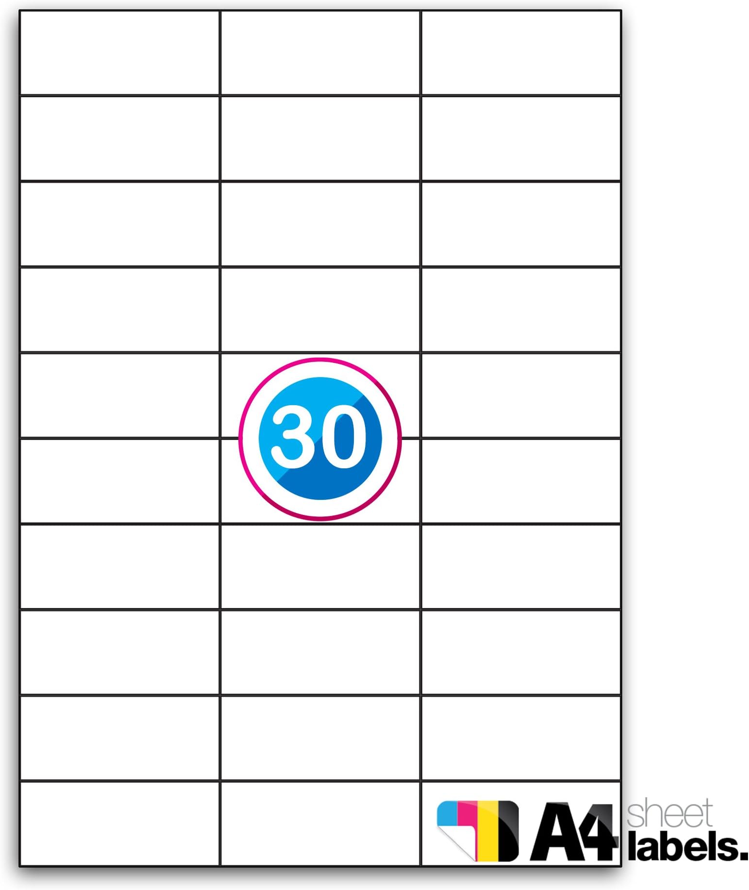 Product Or Multi Purpose White Permanent Square Cornered Label - 30 Labels Per Sheet - 50 Sheets 70mm x 30mm