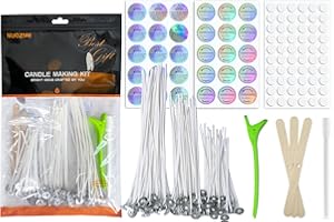 NUOZME Candle Wick Kit for Candle Making, 60 Pcs Cotton Candle Wicks with Candle Making Tools for Candle DIY, Pre-Waxed by Natural Soy Wax & Tabbed Wicks (4"+6"+8")