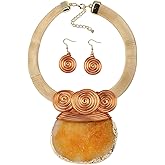 Florate Big Crystal Pendant Necklace Earrings Set for Women Gold Color Chain Colorful Resin Chunky Statement Wire Wrapped Choker Collar Jewelry