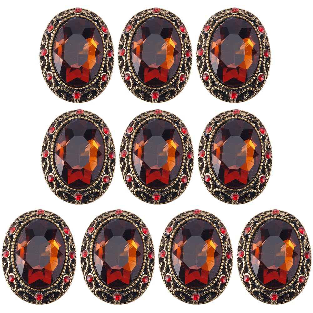 GORGECRAFT 10Pcs Whole Oval Cut Topaz Rhinestone Vintage Copper Hollow Metal Shank Sewing Coat Buttons Cut Rhinestones for Uniforms Suits Blazer Coat Jacket, 25mm*20mm