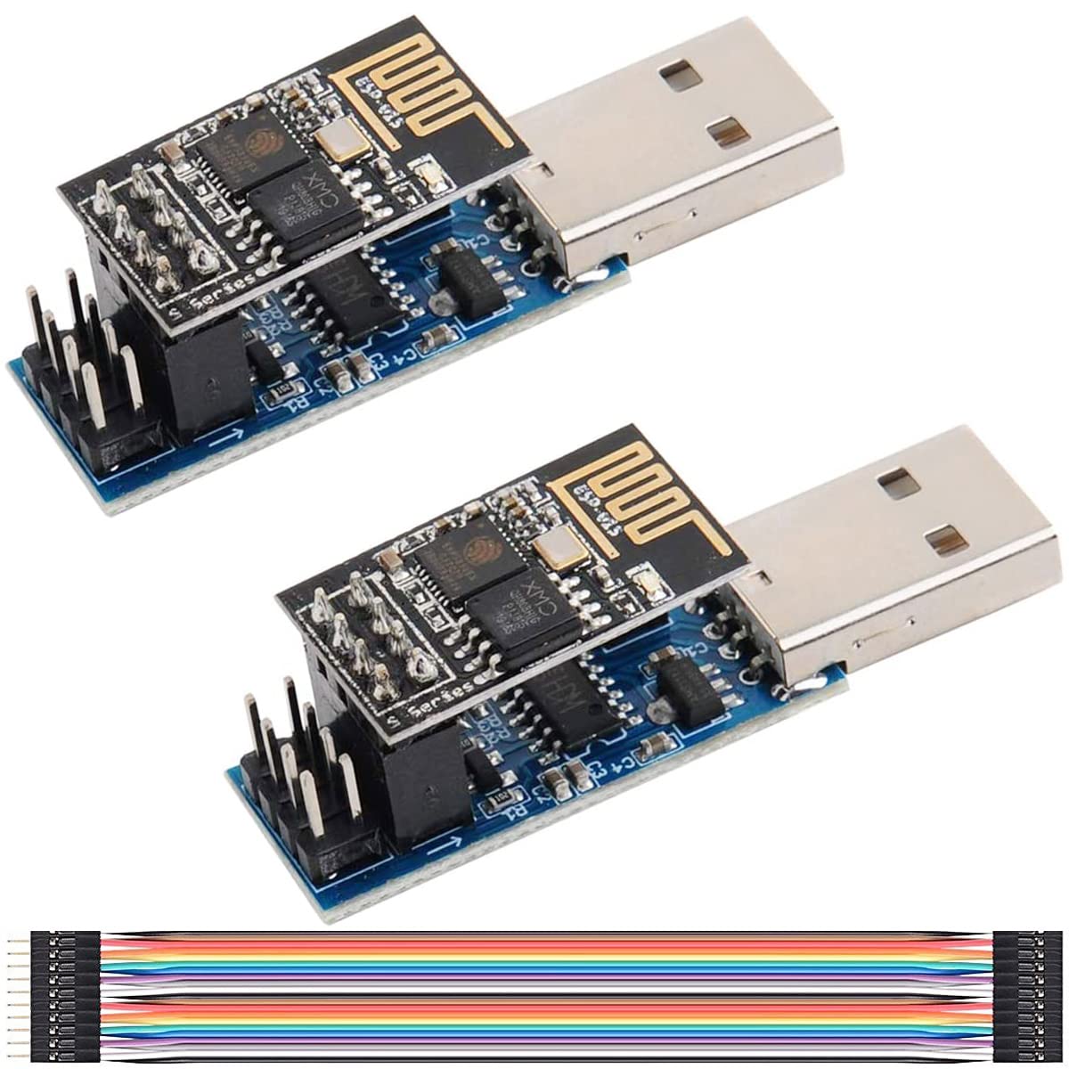 Youmile 2 pcs USB to ESP8266 Adapter Module CH340C chip with Reset Button + 2 pcs 4MB ESP-01S WiFi Serial Transceiver Module with DuPont Cable