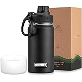 koodee Water Bottle for School-12 oz Stainless Steel Vacuum Insulated Wide Mouth Water Flask with Leakproof Spout Lid (Black)