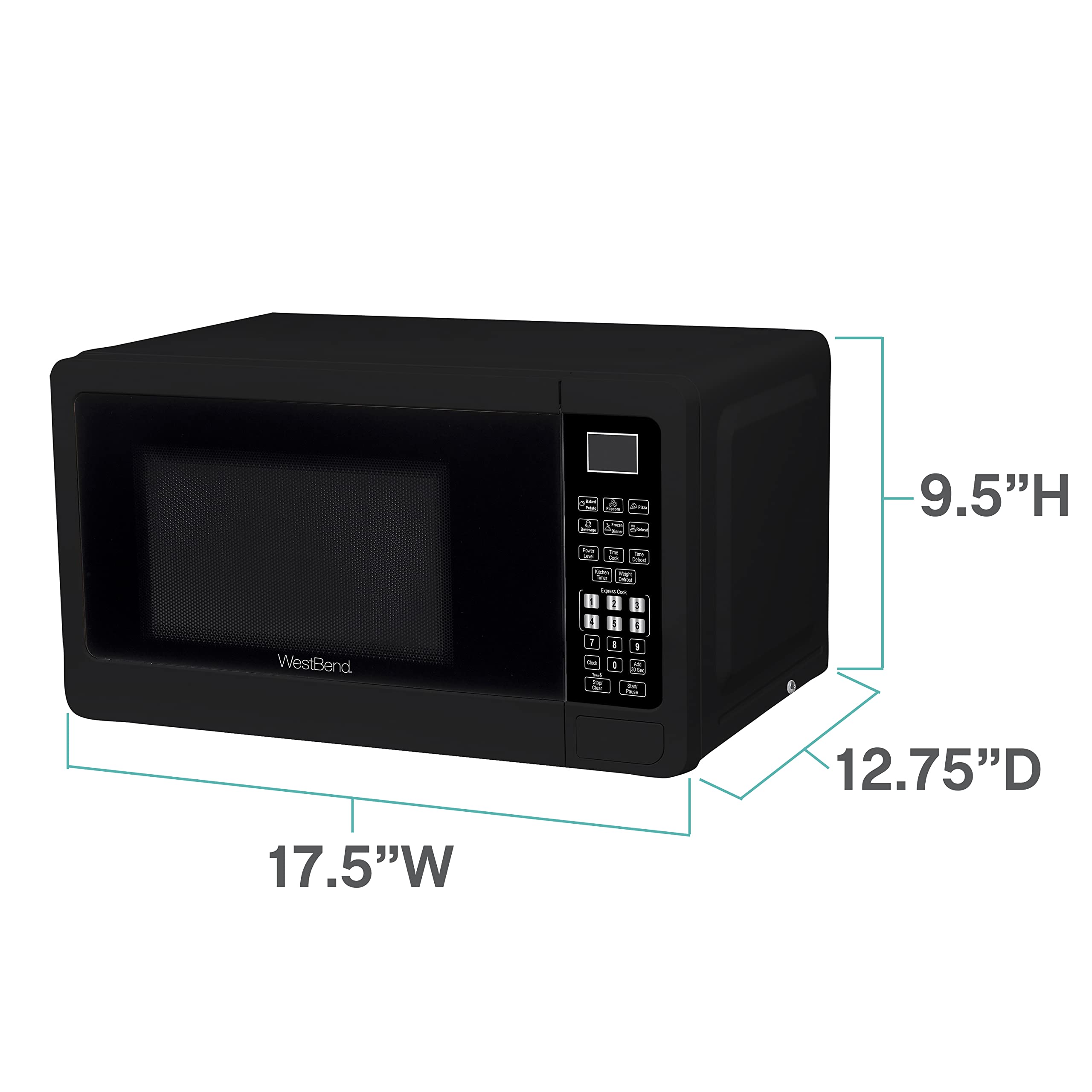 West Bend WBMW71B Microwave Oven 700-Watts Compact with 6 Pre Cooking Settings, Speed Defrost, Electronic Control Panel and Glass Turntable, 0.7-Cu.Ft, Black