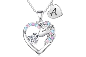 IEFRICH Christmas Gifts for Grandkids Kids - Colorful CZ Heart Initial Unicorn Necklace for Girls Jewelry Unicorn Birthday Gifts for Girls Stocking Stuffers for Kids
