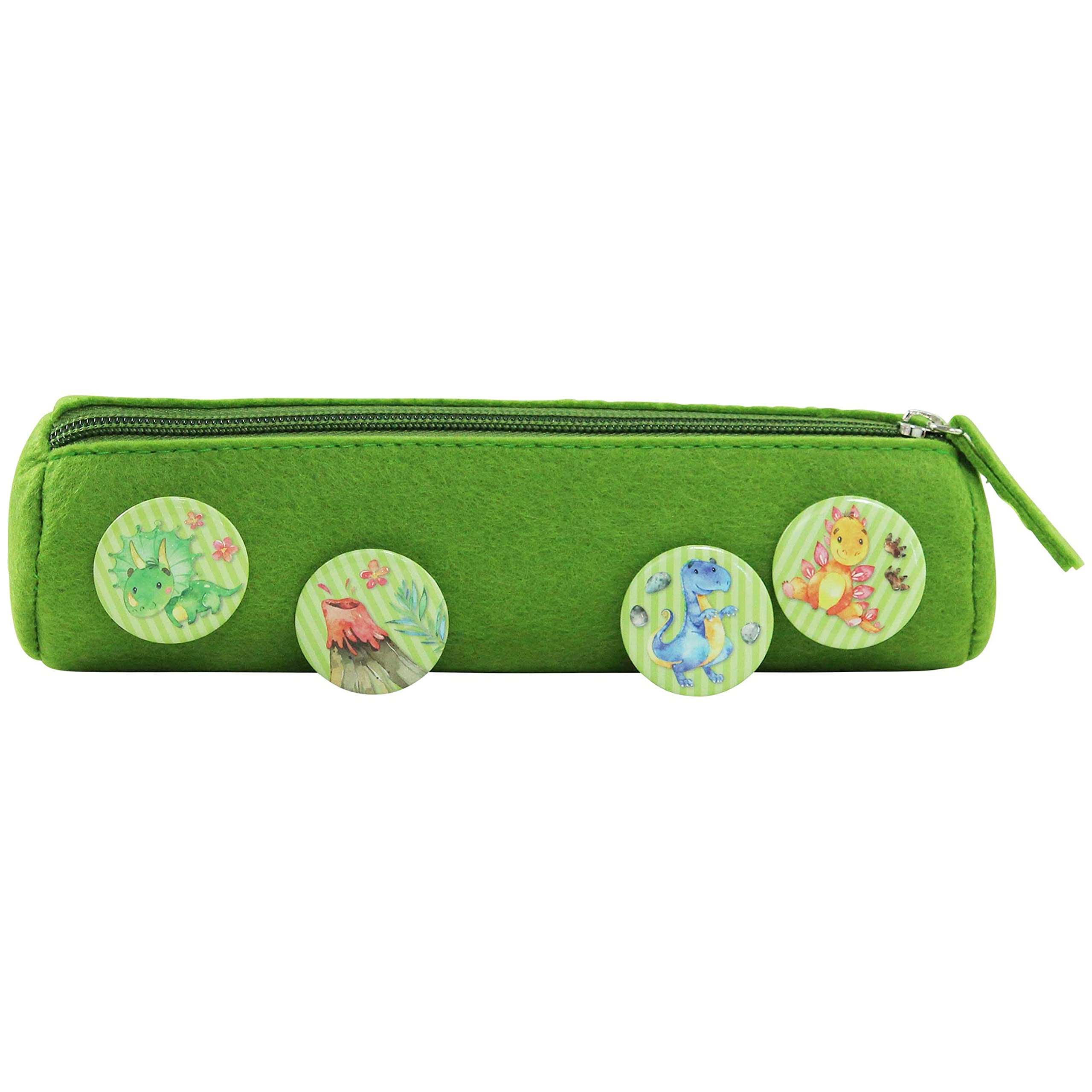 Pencil Case with 4 Buttons for Boys and Girls, Felt Pencil Case in Blue, Ideal as a Gift for School Enrolment, School Pencil Case Set, Dinosaurs