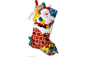 Bucilla Felt Applique Stocking Kit, Jolly Chimney Santa 18" Felt Applique Stocking Making Kit, 89543E