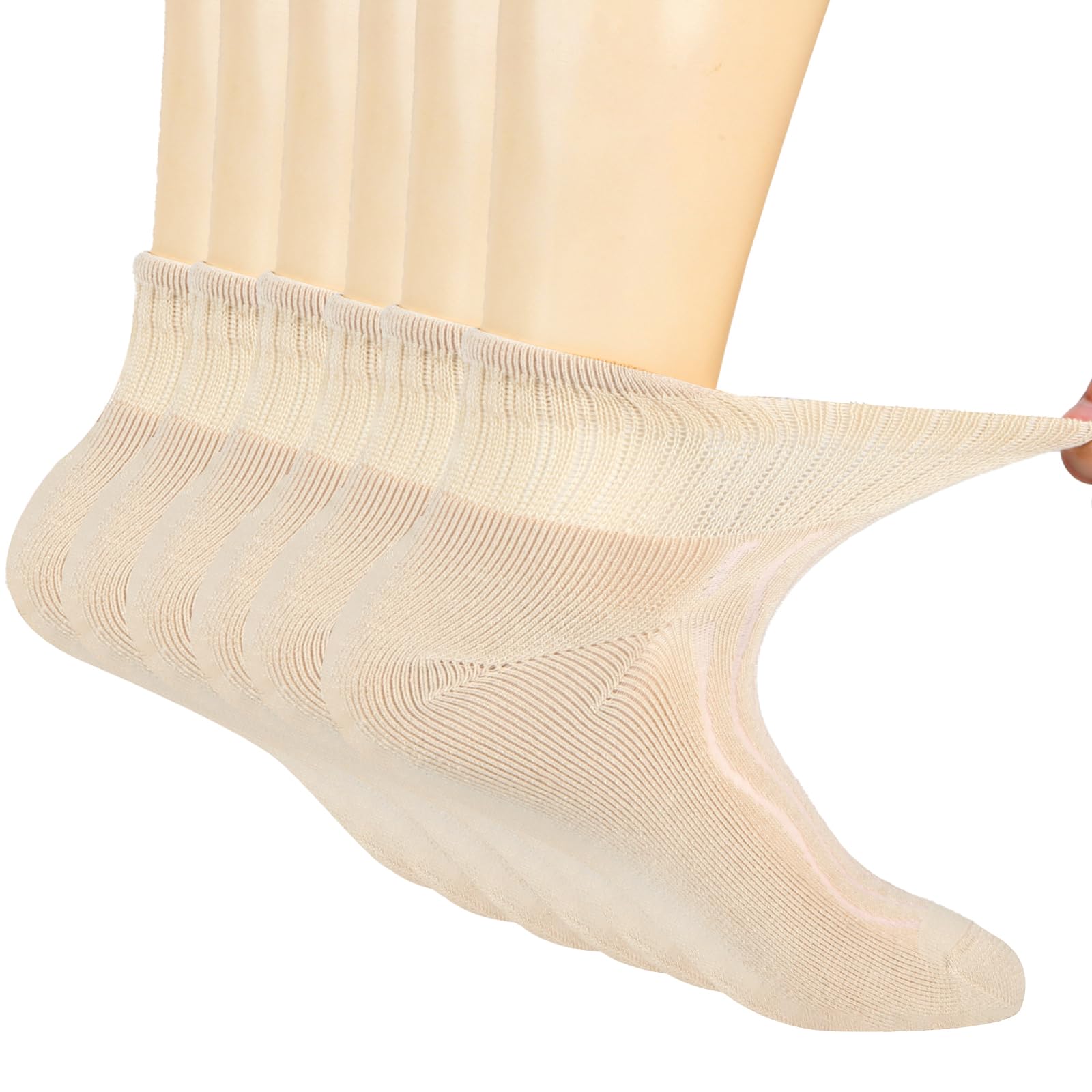 Photo 1 of +MD Diabetic Socks for Men Women-6 Pairs, Non-Binding Extra Wide Ankle Socks, Circulator Socks for Edema 9-11 Sand