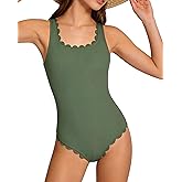 BeautyIn Girls Swimsuit Scalloped Ribbed One Piece Bathing Suit Adjustable Straps Teen Swimwear