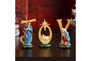 TOETOL Joy Nativity Sets for Christmas Indoor 5.9 Inch Tall Resin 3-Piece Nativity Set Scene Holy Family Figurine Ornament Religious Tabletop Holiday Decorations Home Decor Gift