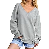 Fisoew Womens Oversized V Neck Sweatshirts Casual Fall Loose Fit Long Sleeve Pullover Tops