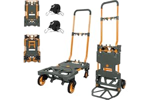 Oyoest Folding Hand Truck 330lbs Capacity Heavy Duty Dolly Cart with 2 Elastic Bungee Rope,4 Rubber Wheels,Retractable Handle,Convertible Portable Cart Luggage,Travel,Moving,Shopping,Office Use.