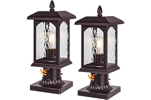 FILIYANO Brown Dusk to Dawn Outdoor Post Lights - 2 Packs Oil Rubbed Bronze Post Lights with Pier Mount Base, Rustic Hard Wired Pole Outdoor Lighting, Waterproof Pillar Lantern Outside for Pathway, Patio