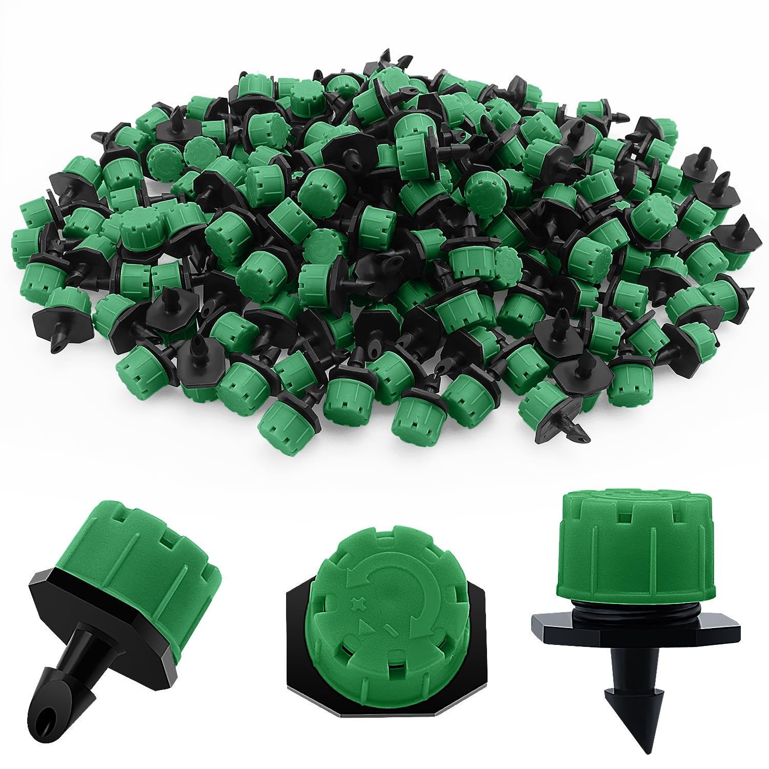 VooGenzek 200 PCS 1/4 Inch Adjustable Irrigation Dripper Sprinklers, Micro 8-Hole Emitter Drippers for Irrigation System, Anti-clogging Watering Sprinklers for Garden, Lawn, Greenhouse, Dark Green