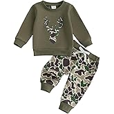 Muineobuka Toddler Baby Boy Hunting Clothes Reindeer Embroidery Sweatshirt and Camouflage Pants Outfits Baby Camo Clothing