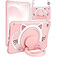Wazzasoft for iPad Mini 1/2/3 Case 7.9 Inch Girls Cute Cat Kawaii Cover Girly 3D Cartoon Women Kitten with Rotating Handle Stand & Strap Soft Silicone Funda for Apple iPad Mini 3rd/2nd/1st Gen Cases