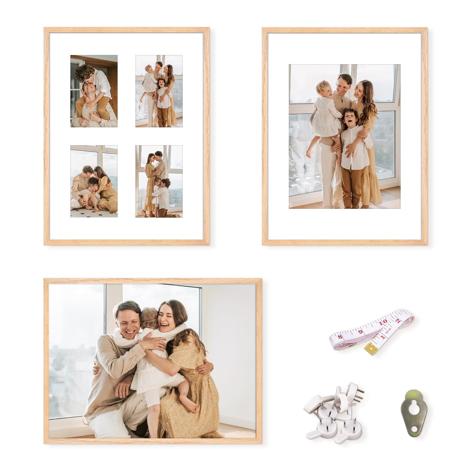 Photo 1 of 12x16 Picture Frame,OAK Wood Photo Frame 8.5x11 with Mat or 4x6 with 4 Mat with Perspex Glass for Vertical or Horizontal Wall Display for Photo, Christmas Gift,Set of 3