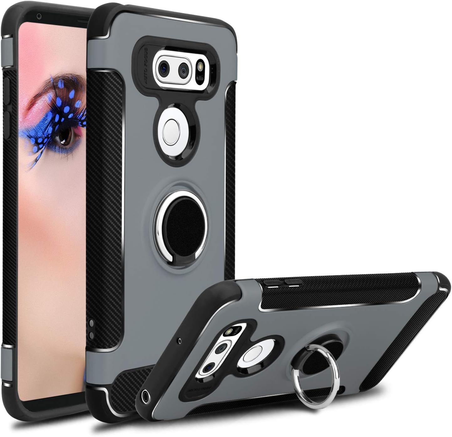 Venoro LG V35 Case, Hybrid Dual Layer 360 Degree Rotatable Ring Stand and Ring Holder Kickstand Soft Protective with Magnetic Case Cover for LG V30/LG V30 Plus/LG V35 ThinQ/LG V35+ ThinQ (Grey)
