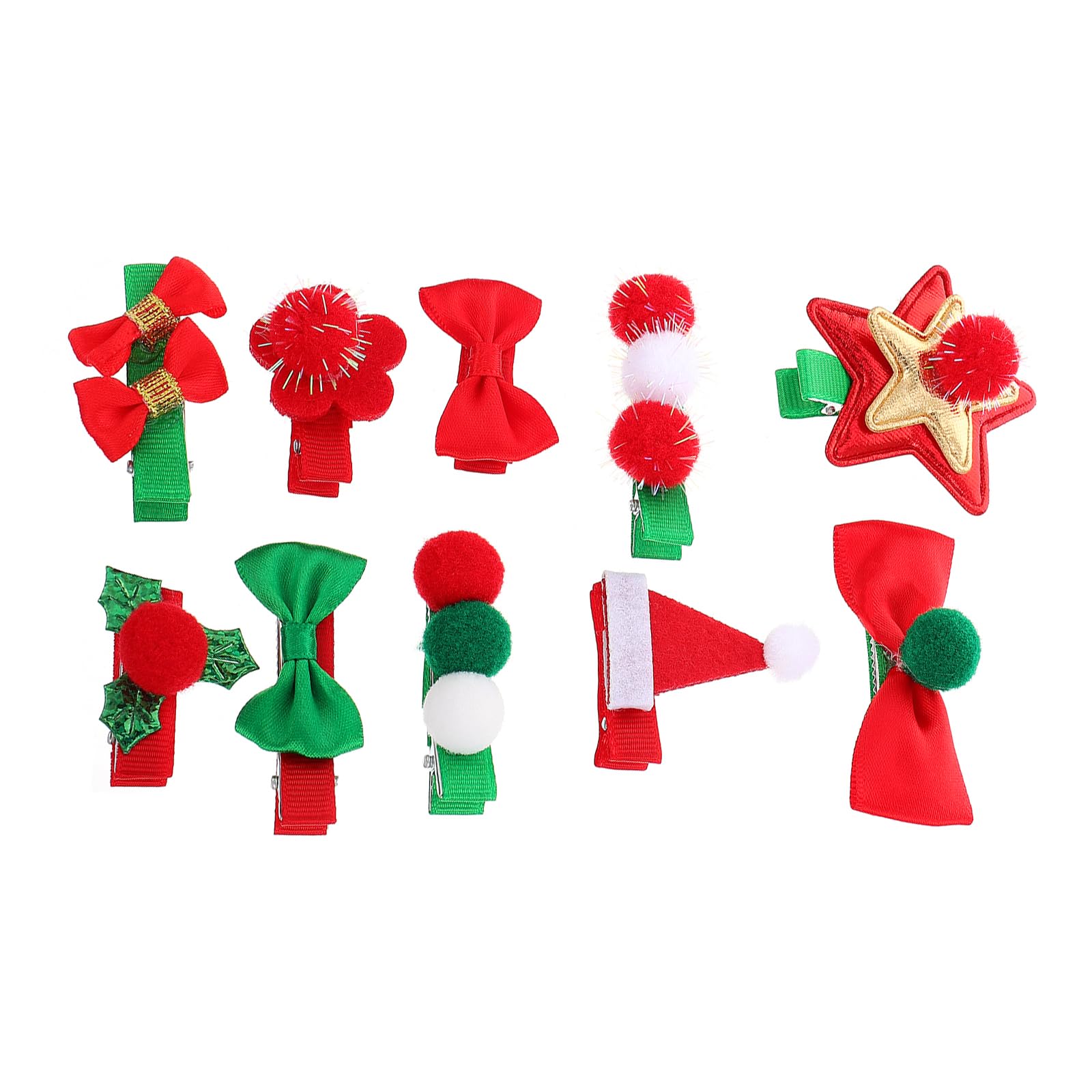 minkissy 10pcs Christmas Hairpins Set Christmas Hair Bow Barrettes Alligator Clips Bow Hair Clips Star Hair Clip Xmas Hair Clips for Girls Kids