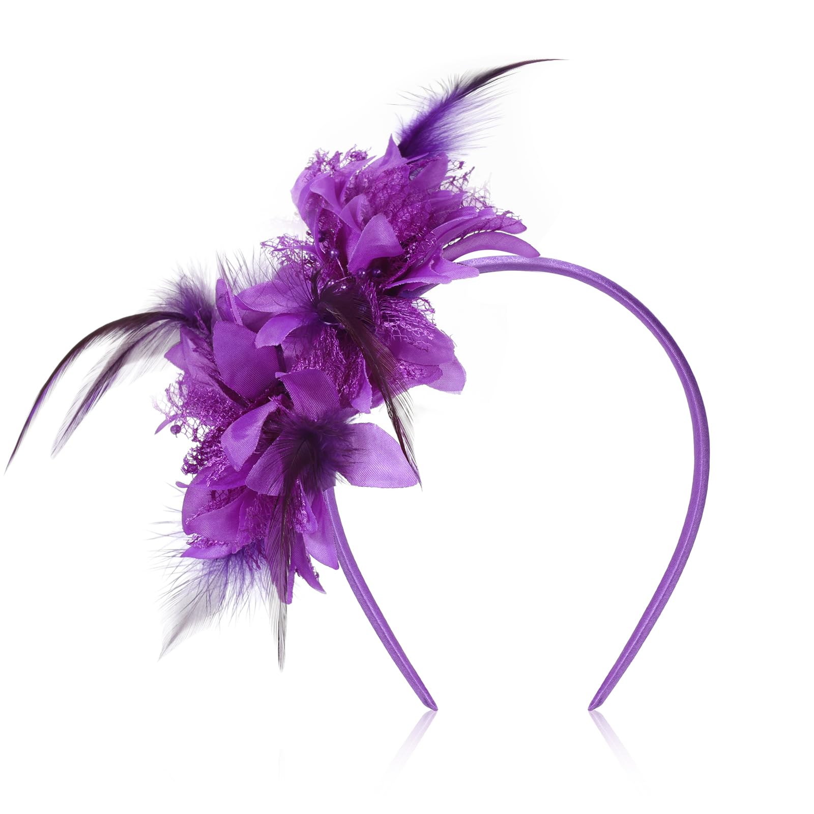MWOOT Feather Headband, Artificial Flower Feathered Headpiece, Purple Roaring 20s Fascinators for Women, 1920s Feather Headwear, Hair Accessories for Cocktail Carnival Prom Masquerade Tea Party — image 1