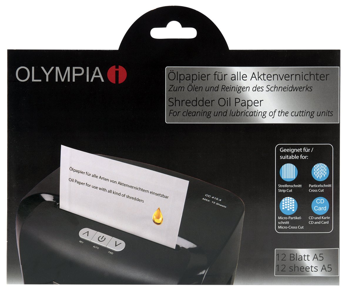 OLYMPIA Oil Paper for Shredders for Cleaning and Lubricating The Cutting Unit