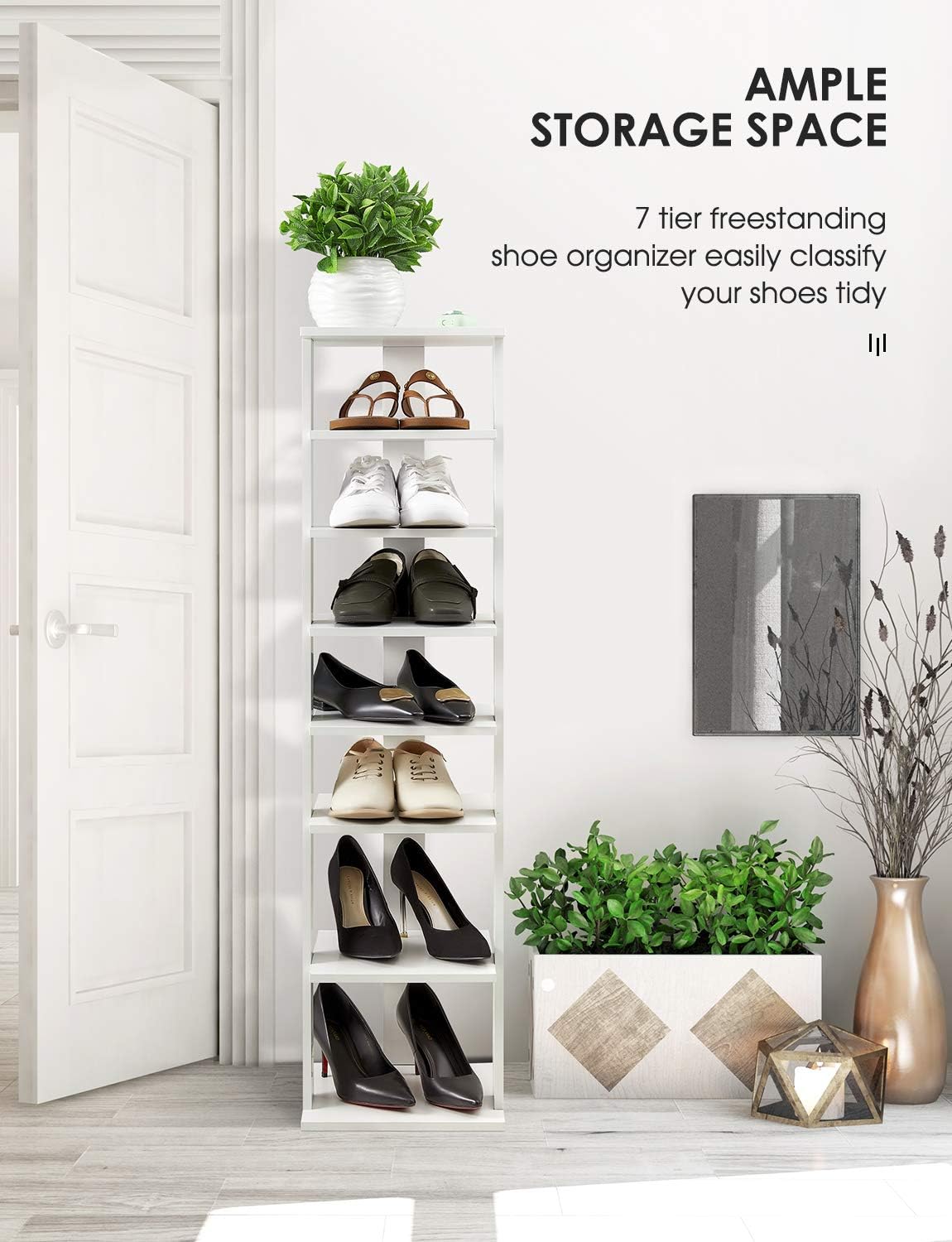 shoe basket entryway on Amazon Com Kealive Wooden Shoe Rack Freestanding 7 Tiers Entryway Shoe Tower Organizer Vertical Shoe Storage Stand Space Saving Shoe Rack Modern Simple Sturdy Storage Shelf White Single Size Home Improvement