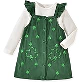 HINTINA Toddler Girl Embroidered Button Down Overall Jumper Dress Set