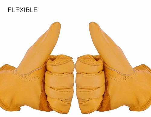 OZERO Flex Grip Leather Work Gloves Stretchable Wrist Tough