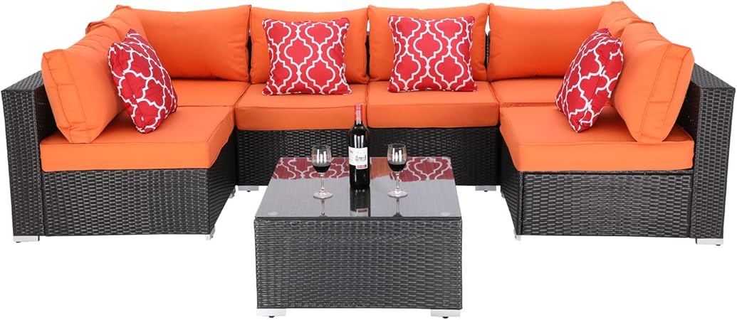 Amazon Com Do4u Patio Sofa 7 Piece Set Outdoor Furniture Sectional All Weather Wicker Rattan Sofa Seat Back Cushions Garden Lawn Pool Backyard Outdoor Sofa Wicker Conversation Set Garden Outdoor