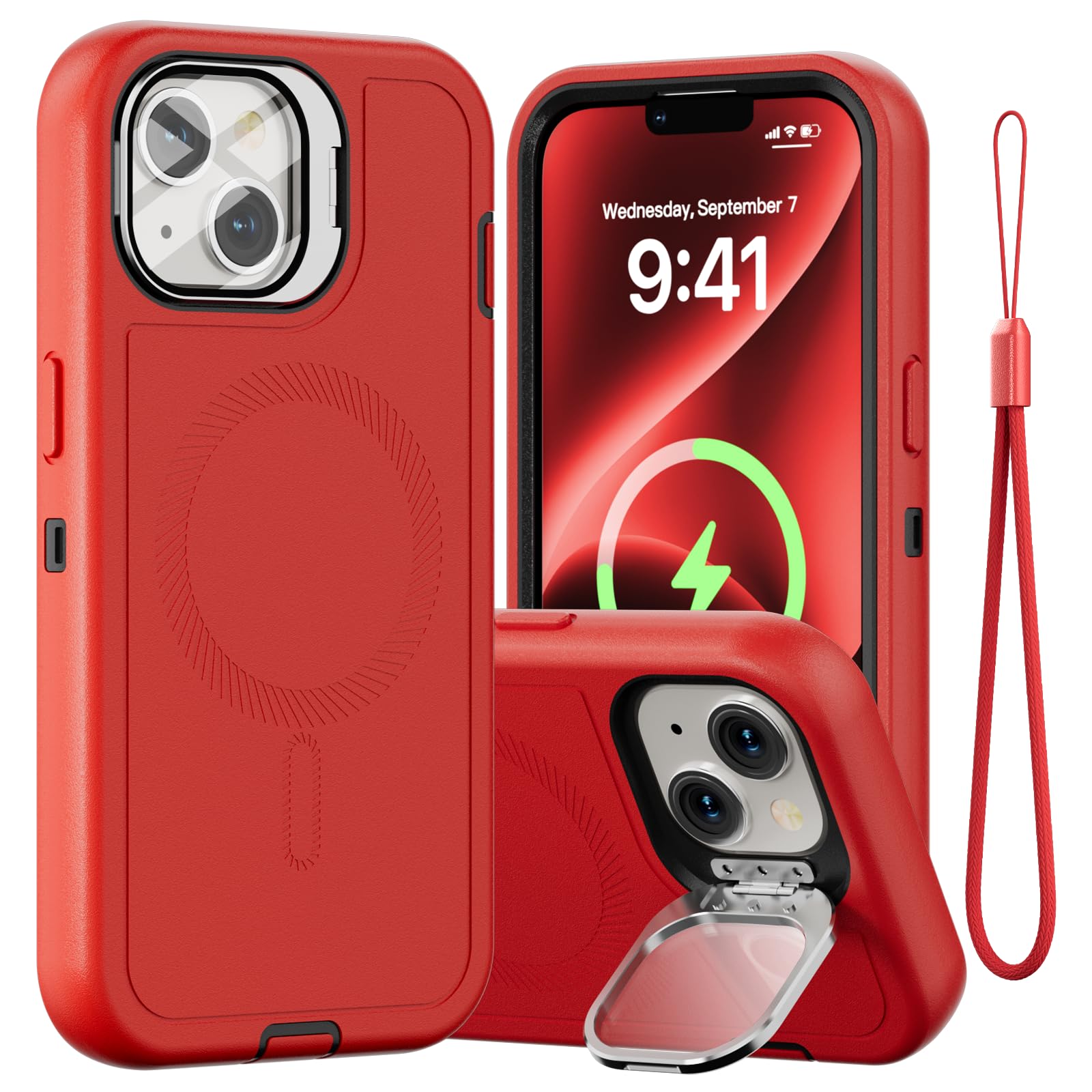 Follaroma for iPhone 14 Case with Stand & Built-in Camera Cover, MagSafe Compatible, Heavy-Duty Shockproof Protection, Magnetic & Rugged Phone Cover for iPhone 14 6.1'', Red