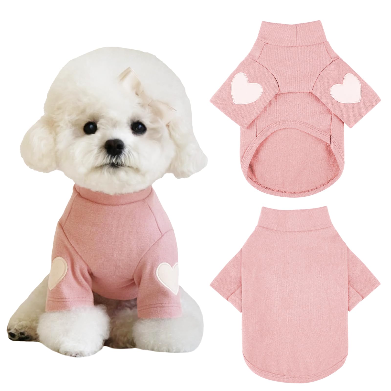 Yaopelky Dog Sweatshirt for Small Medium Dogs Warm Pet T Shirt Dog Clothes with Heart Print Cat Puppy Outfit Doggie Sweatshirts for Teddy,Chihuahua Schnauzer (Pink, L)